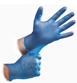 blue powdered free vinyl glove
