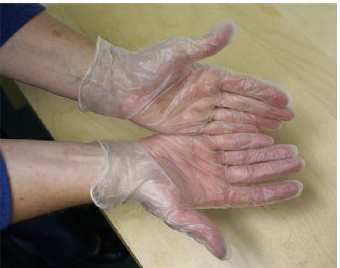 white powdered free vinyl glove